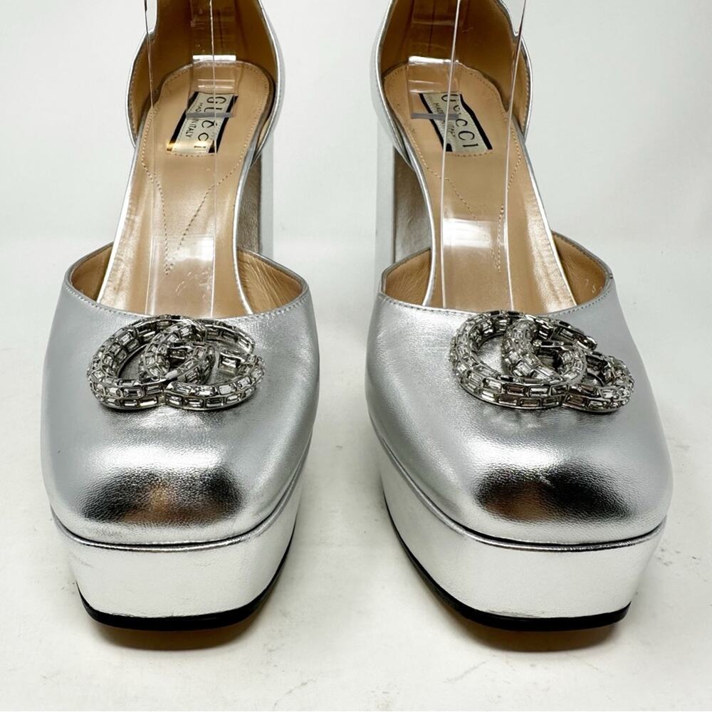 Gucci GG Crystal Metallic Leather Platform Heels Womens Size EU 38.5 - Picture 2 of 13